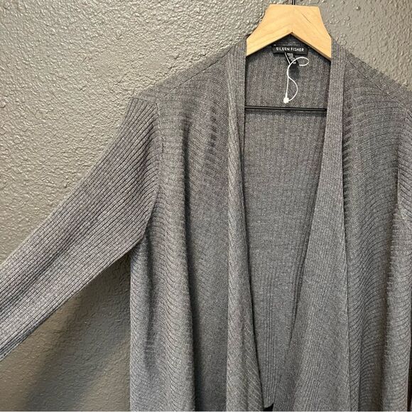 Eileen Fisher Angle Front Cardigan - Ribbed Wool Small - Picture 9 of 13